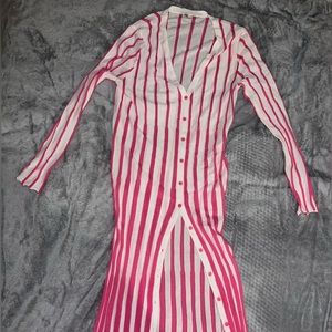 Chicida / pink striped cotton blend midi dress 🩷🤍
